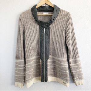 Pardon Color Block Beige Gray Ribbed Jacket Large